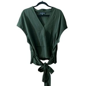 Eloquii faux wrap dolman shoulder sleeve with tie top